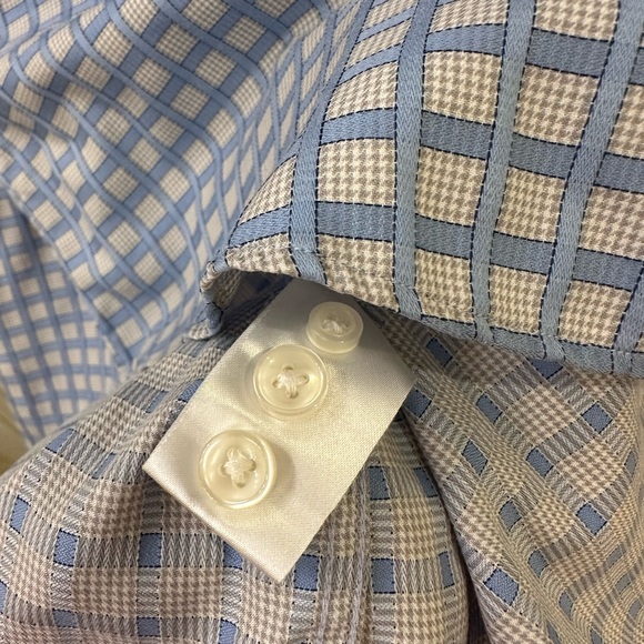 Neiman Marcus Trim Fit 16 34/35 80’s 2-Ply 100% Cotton Blue Windowpane Shirt - Picture 5 of 10